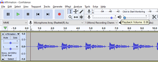 The Audacity mixer toolbar, Playback volume meter, which shows volume controls